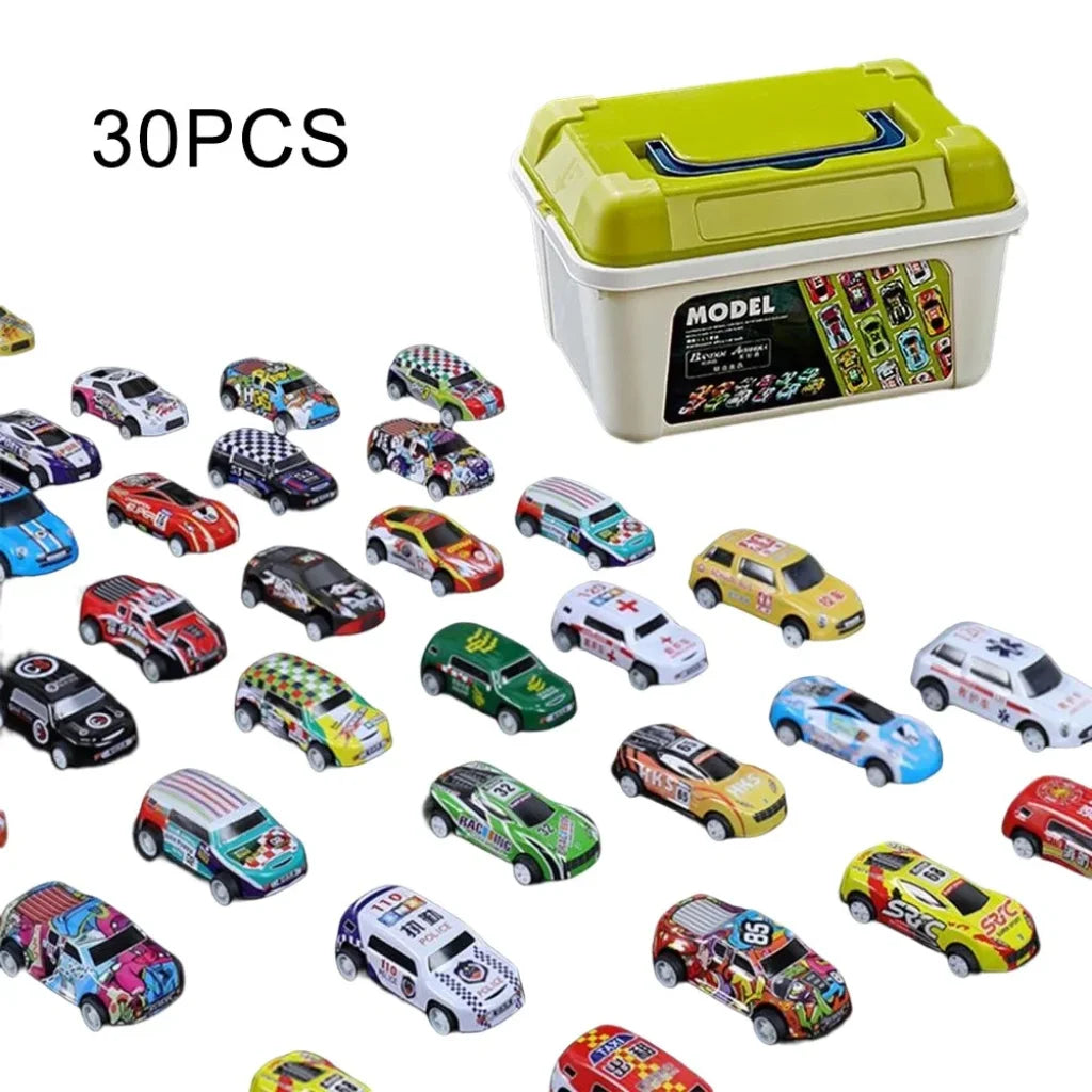 Mini Diecast Car Model Set with Storage Box - 30PCS