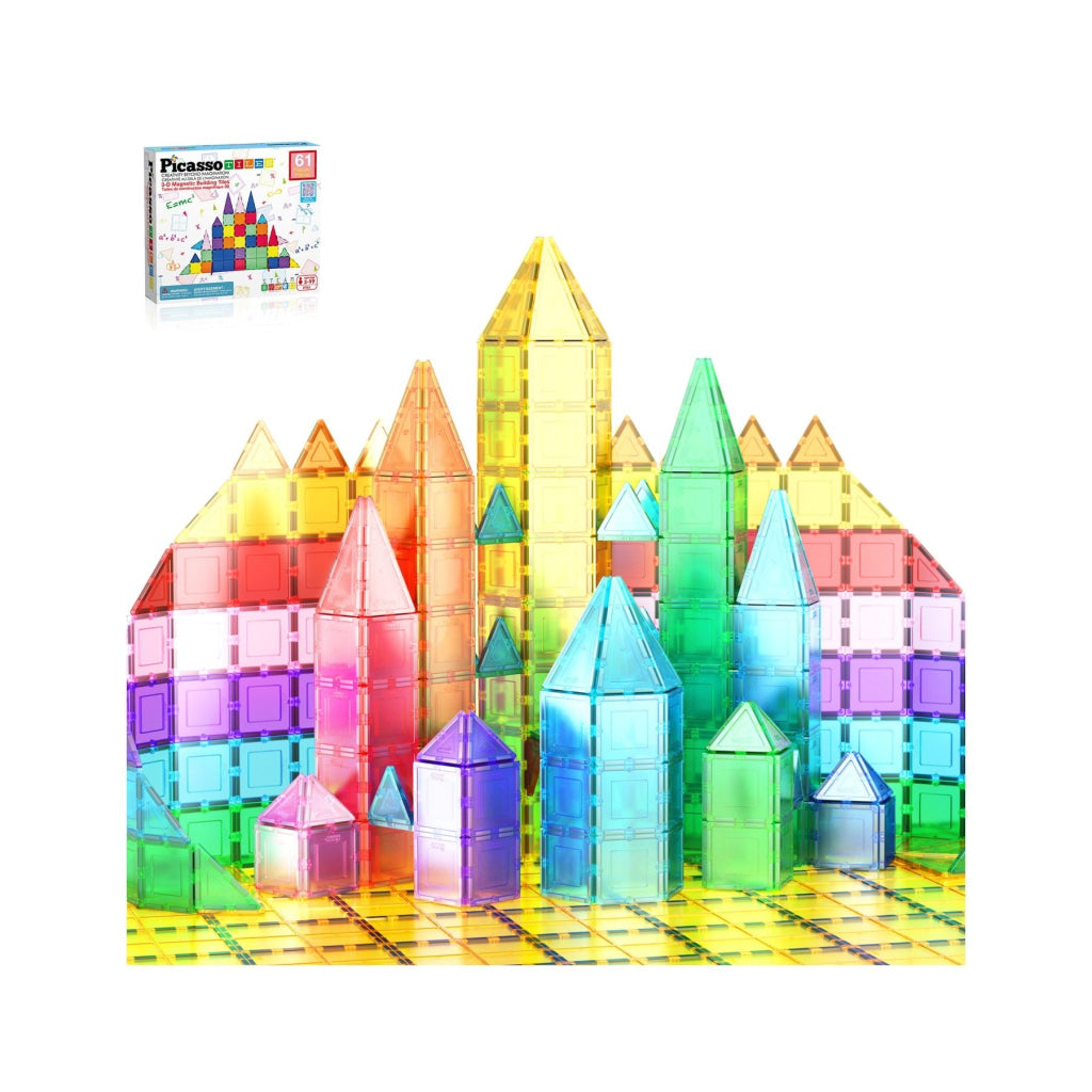 PicassoTiles Magnetic Tile Classic Building Set 61 Pieces - PICASSOTILES