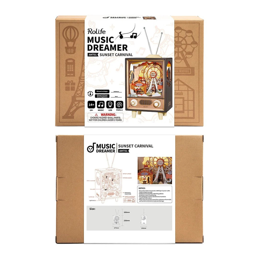 Robotime Rolife Sunset Carnival Diy Music Box 3D Wooden Puzzle Amt01 Dropship