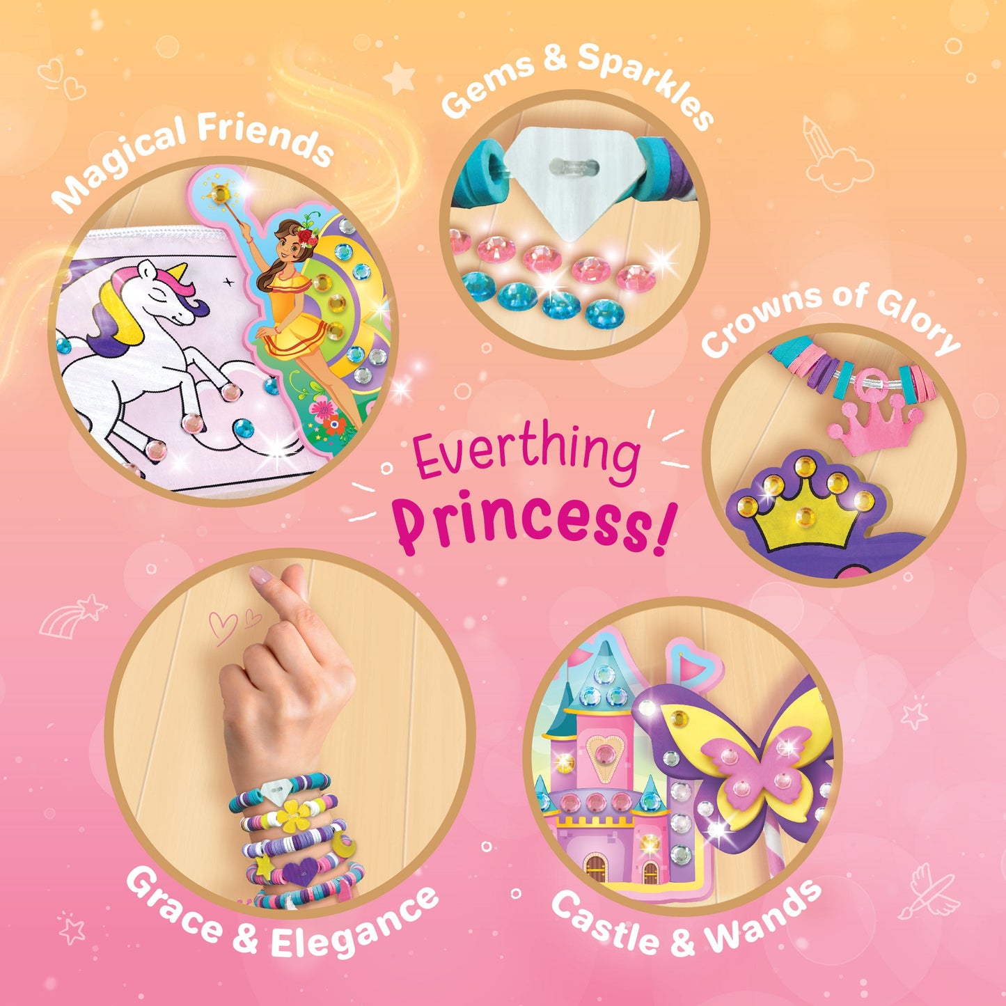 Ultimate Princess Craft Mega Bundle | 5-in-1 Gift Set for Girls | Dress Up, Bracelets, Window Art & Crafts