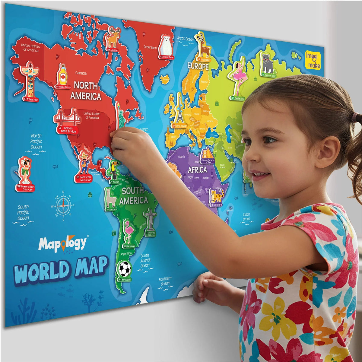 World Map Learning Wall Chart | 100+ Reusable Stickers