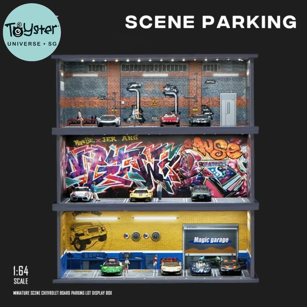 1:64 Led Lighting Car Parking Lot Backdrop Display Scene