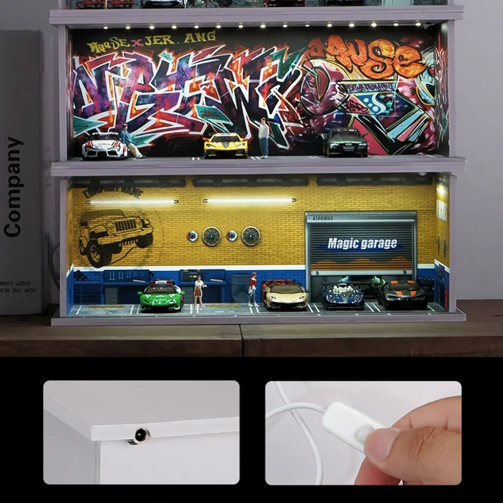 1:64 Led Lighting Car Parking Lot Backdrop Display Scene