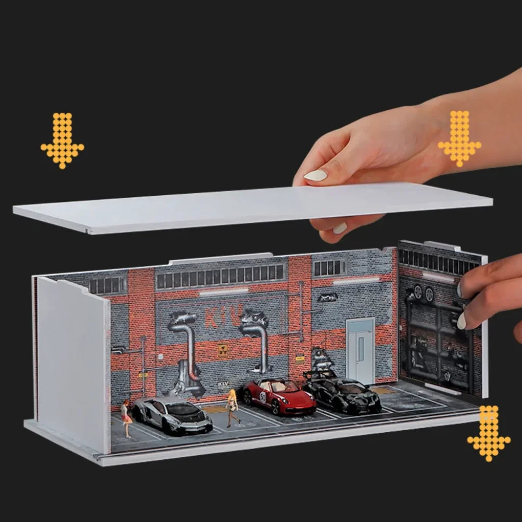 1:64 Led Lighting Car Parking Lot Backdrop Display Scene