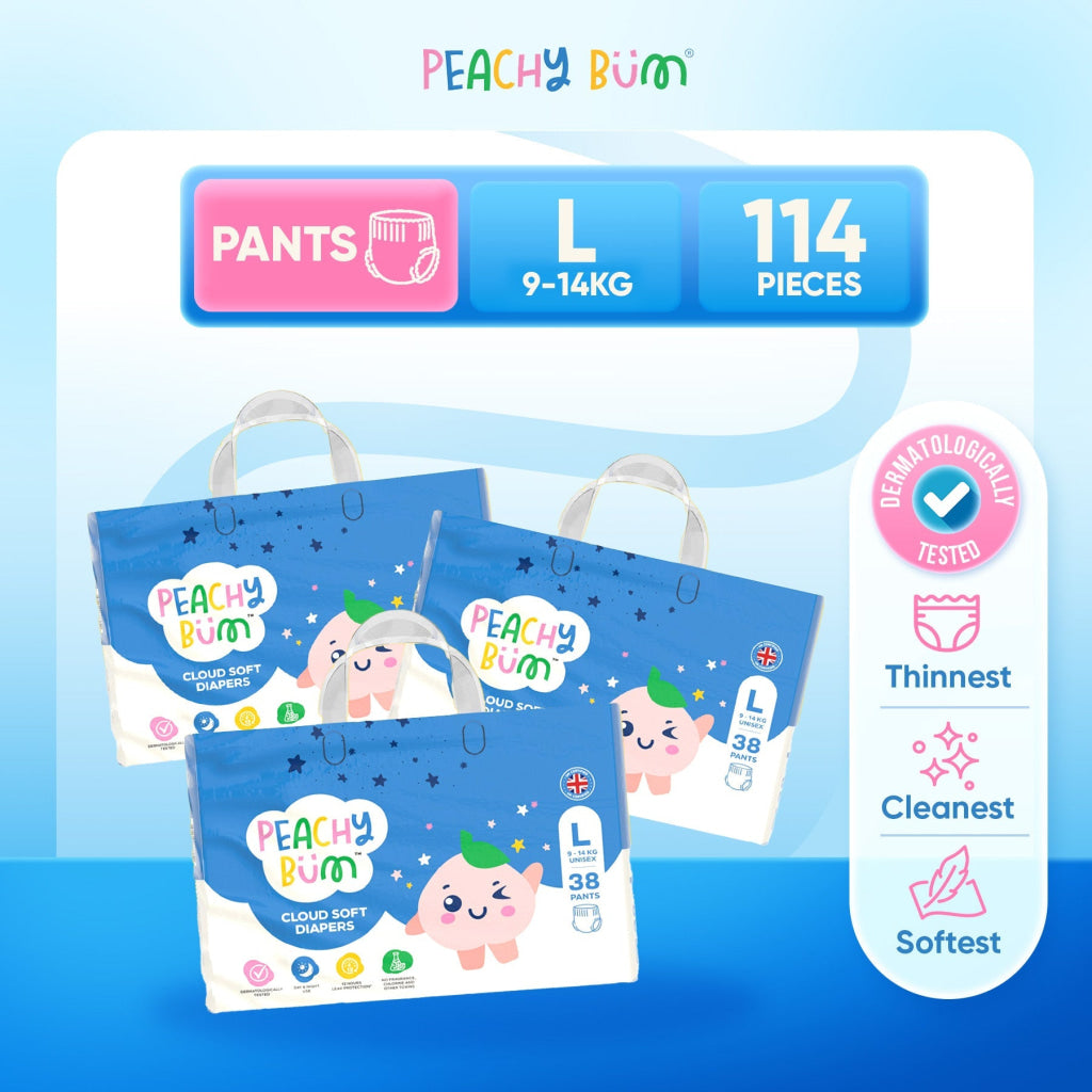 [1 Carton] 3 Pack Cloud Soft Diapers - Pants / L (38 Pieces/Pack) - Bundle