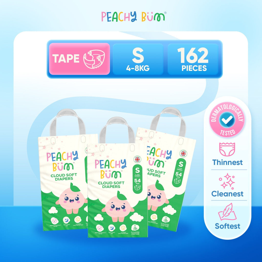 [1 Carton] 3 Pack Cloud Soft Diapers - Tape / S (54 Pieces/Pack) - Bundle
