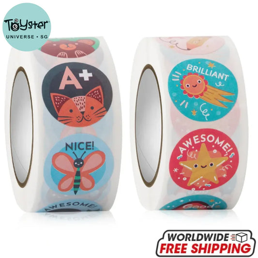 100-500 Pcs 1Inch/2.5Cm Animal Good Job Cool Stickers Roll
