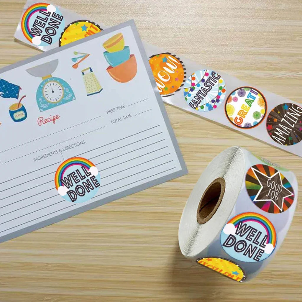 100-500Pcs Cute Reward Stickers Roll With Word Motivational