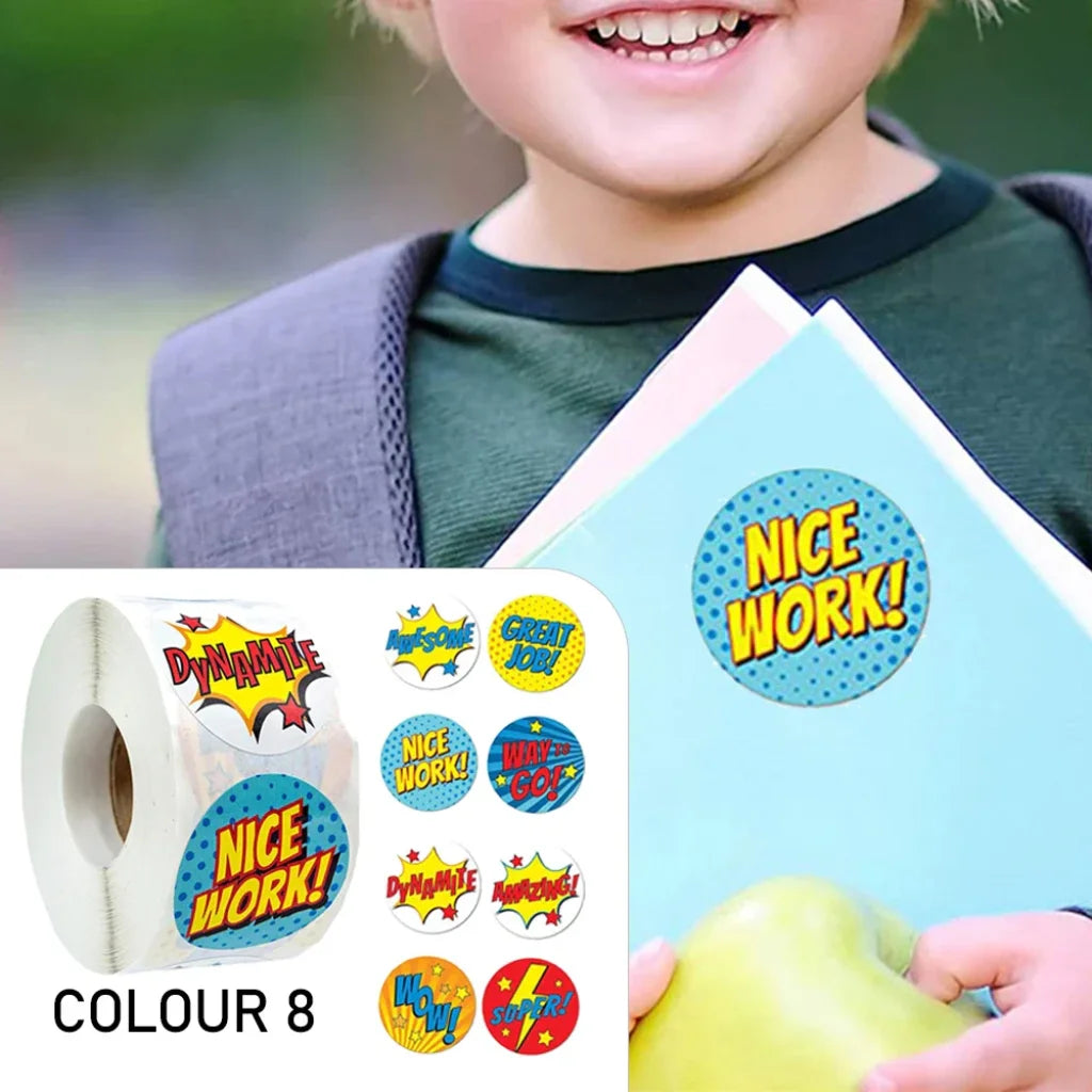 100-500Pcs Cute Reward Stickers Roll With Word Motivational