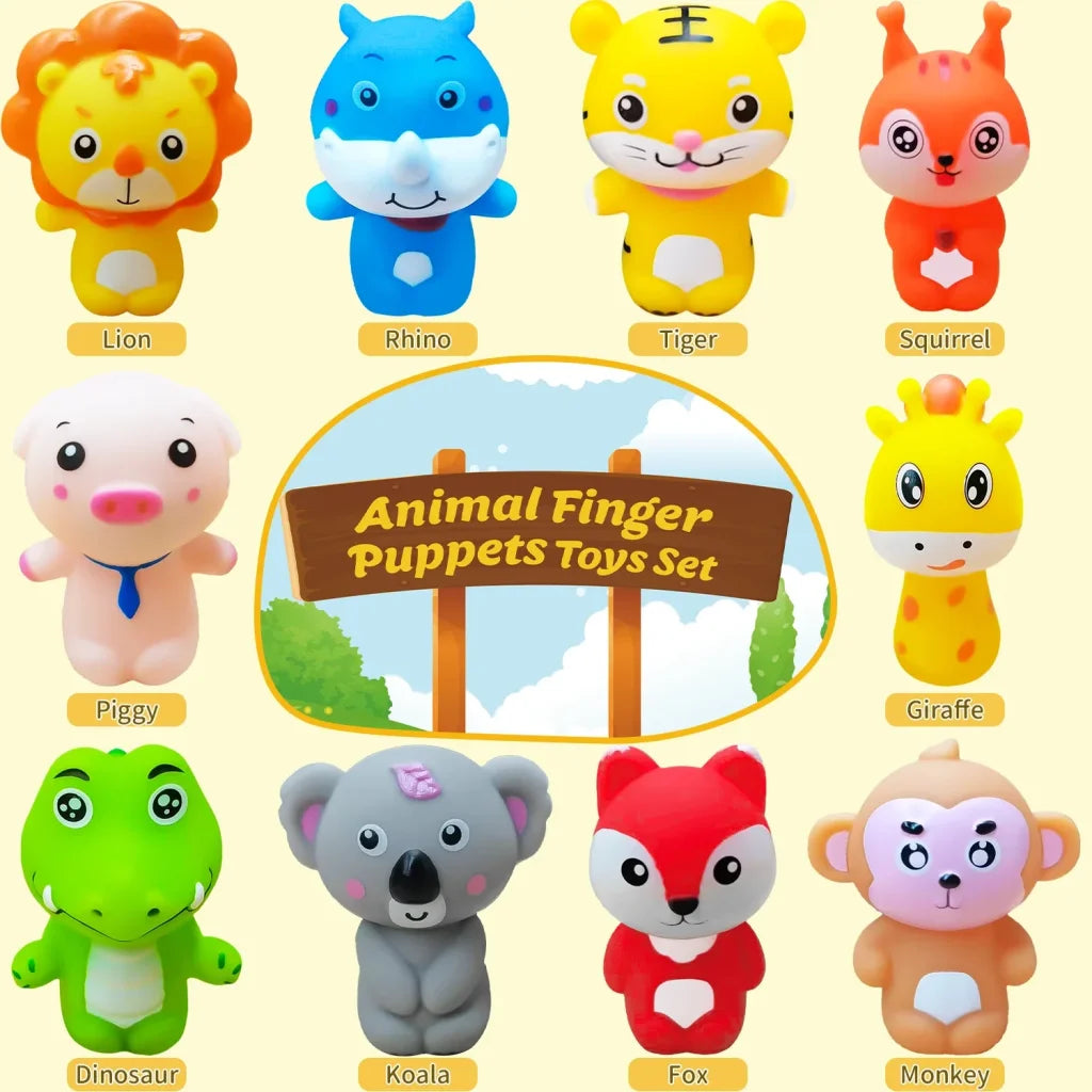 10Pcs Soft Rubber Animal Finger Puppets