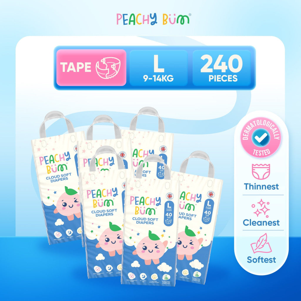[2 Cartons] 6 Pack Cloud Soft Diapers - Tape / L (40 Pieces/Pack) - Bundle
