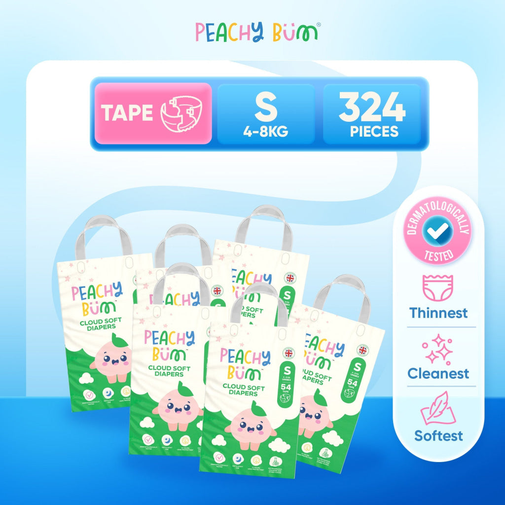 [2 Cartons] 6 Pack Cloud Soft Diapers - Tape / S (54 Pieces/Pack) - Bundle