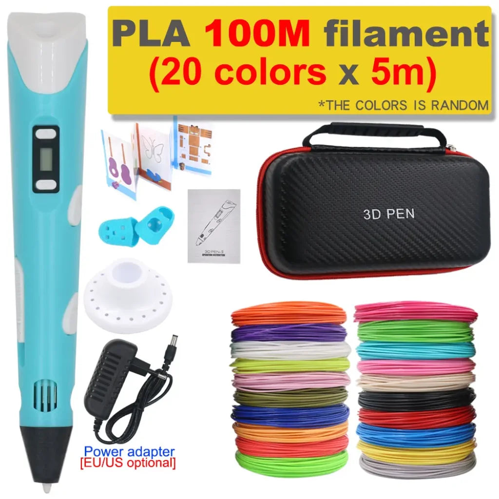3D Printing Pen 200M PLA Filament - Blue with 100M PLA / US