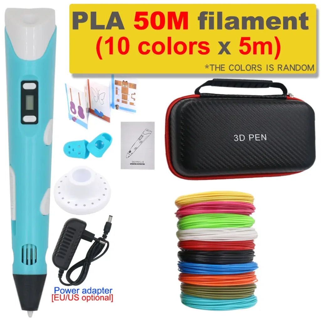 3D Printing Pen 200M PLA Filament - Blue with 50M PLA / US