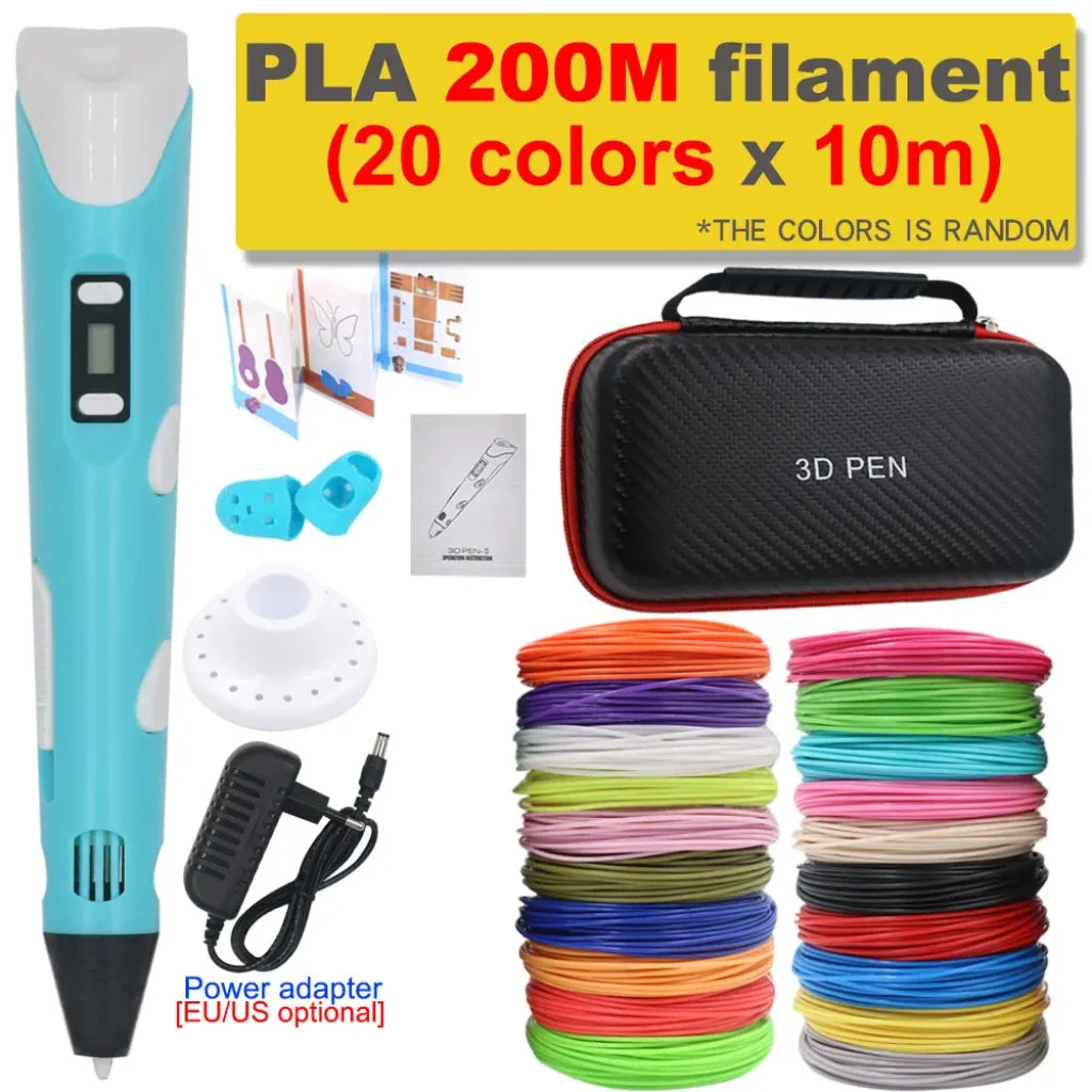 3D Printing Pen 200M PLA Filament - Blue with 200M PLA / US