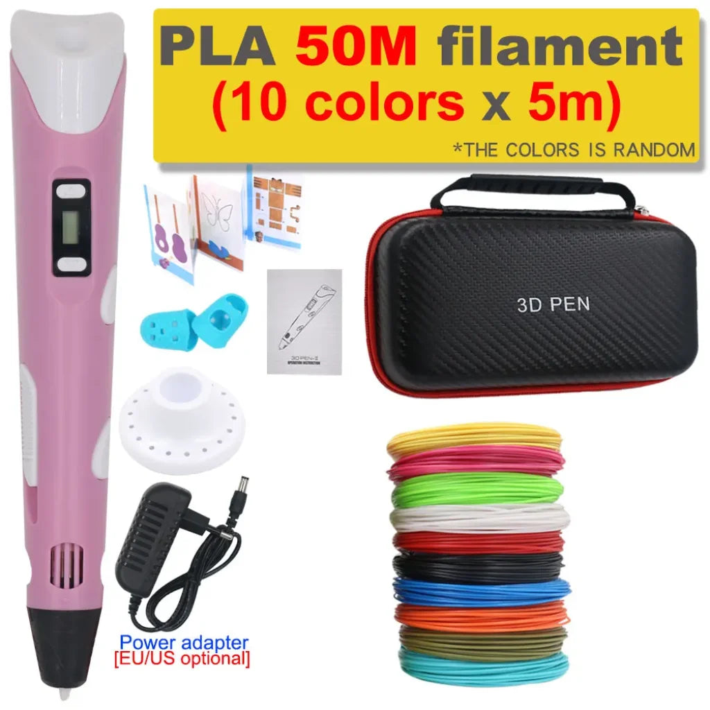 3D Printing Pen 200M PLA Filament - Pink with 50M PLA / US
