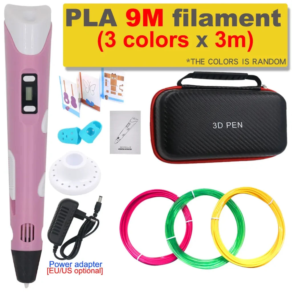 3D Printing Pen 200M PLA Filament - Pink with 9M PLA / US