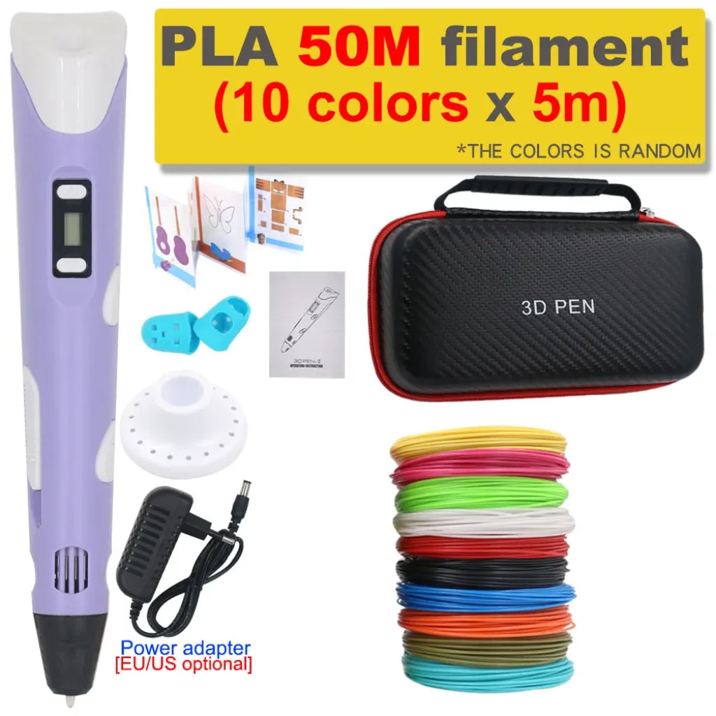 3D Printing Pen 200M PLA Filament - Purple with 50M PLA / US