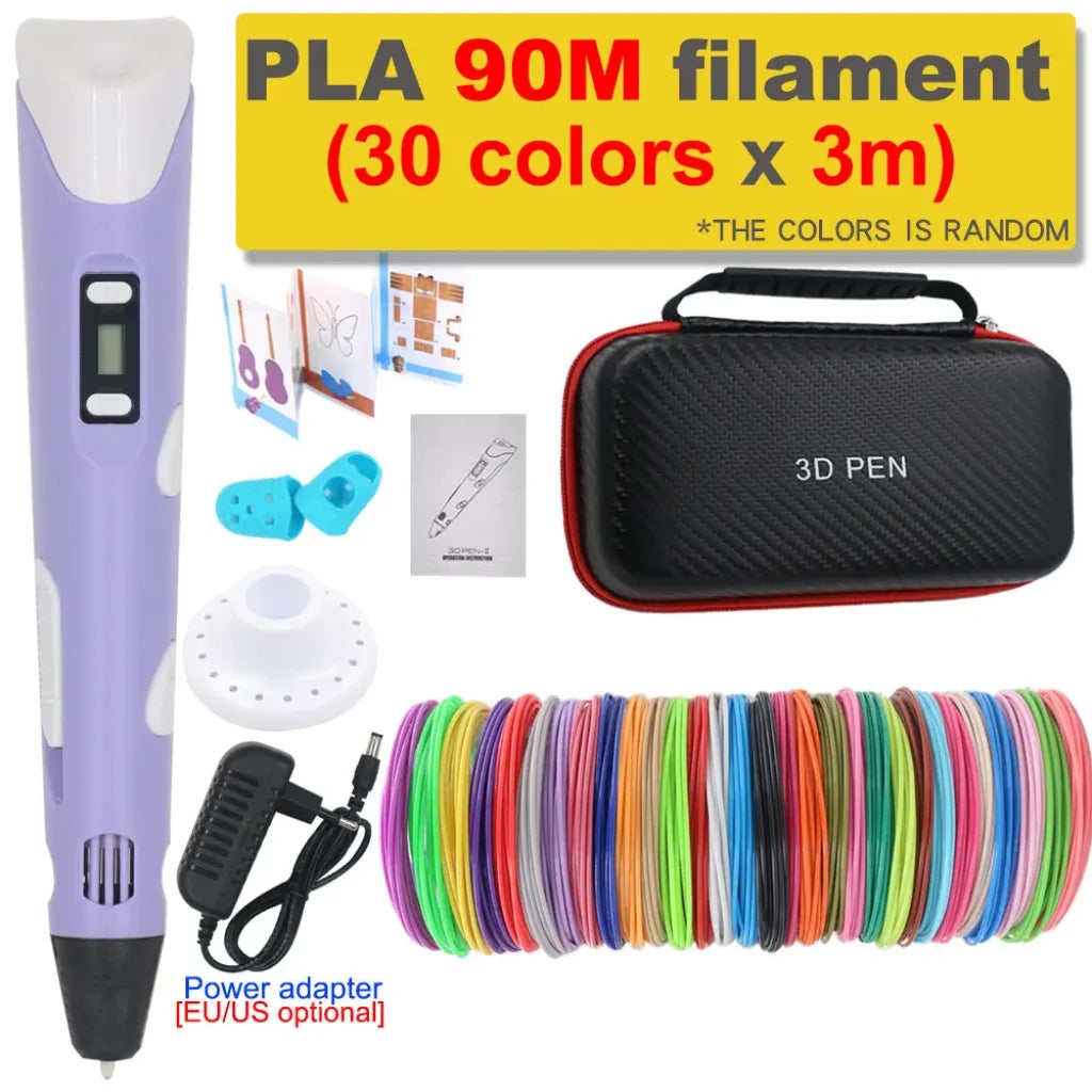 3D Printing Pen 200M PLA Filament - Purple with 90M PLA / US