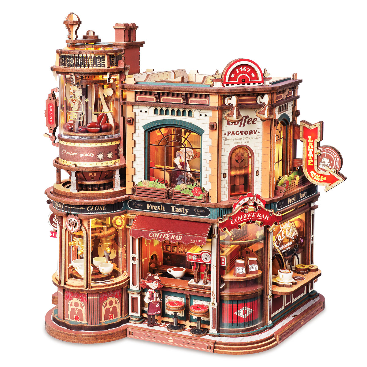 Robotime ROKR Dream Coffee Factory Music Box Wooden 3D Puzzle