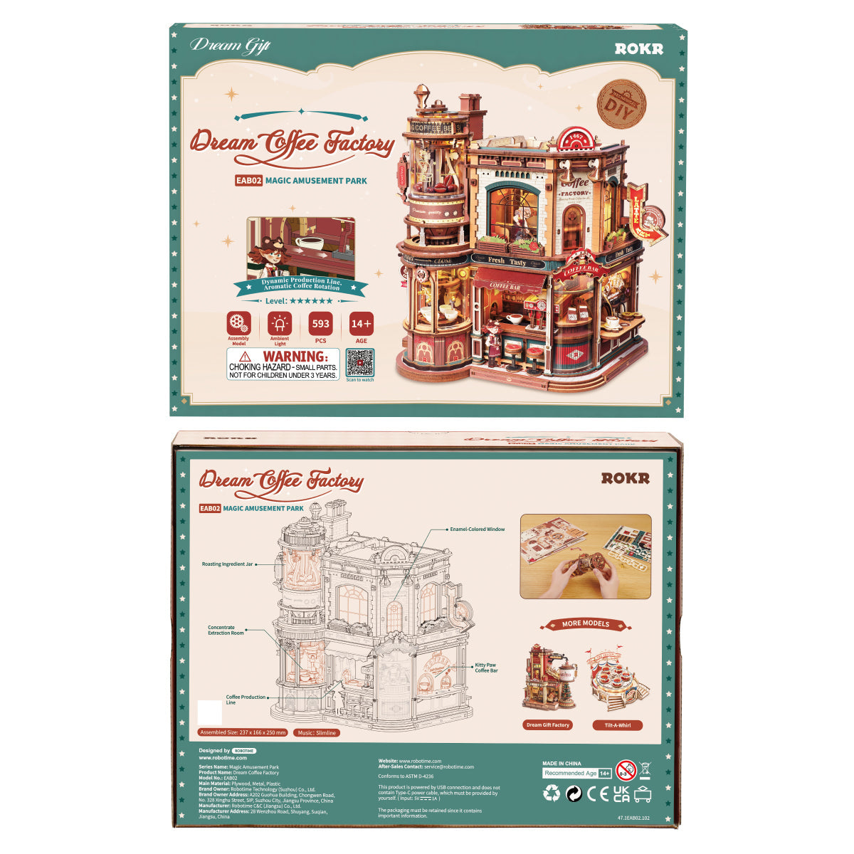 Robotime ROKR Dream Coffee Factory Music Box Wooden 3D Puzzle