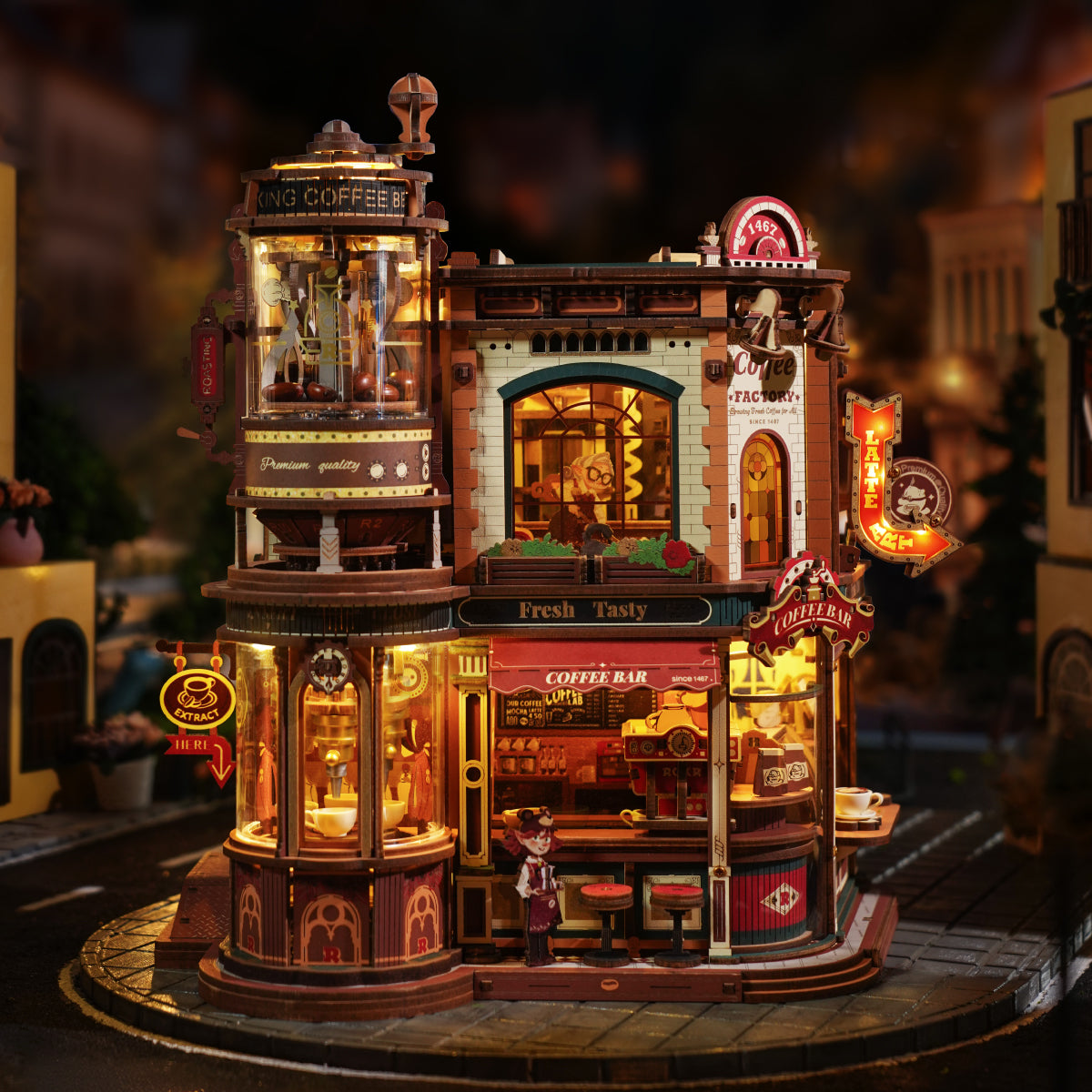 Robotime ROKR Dream Coffee Factory Music Box Wooden 3D Puzzle