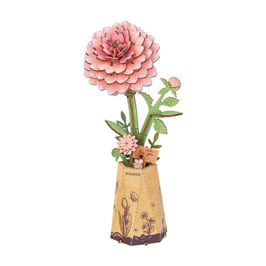 Robotime Rowood Pink Dahlia DIY Wooden Flower 3D Puzzle