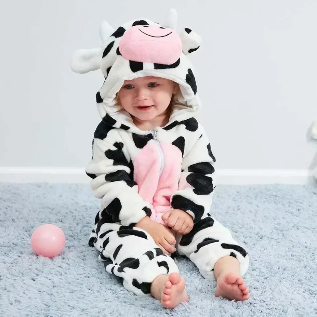 Baby Onesie Animal Costume Winter Flannel Jumpsuit V1 Cow / 6-12 Months(80)