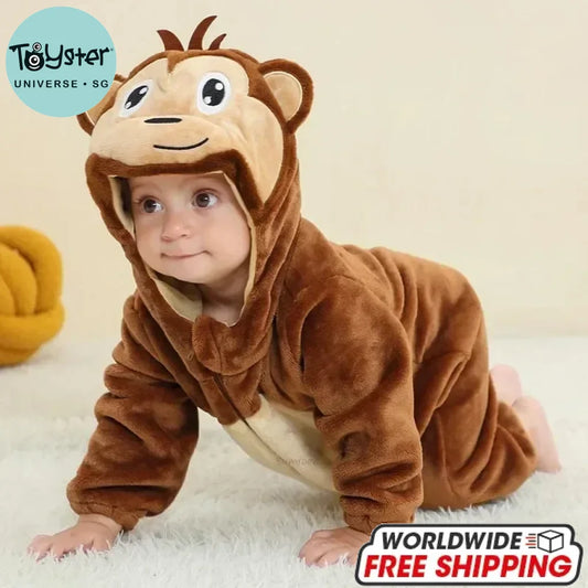 Baby Onesie Animal Costume Winter Flannel Jumpsuit V2 Monkey / 18-24 Months(100)