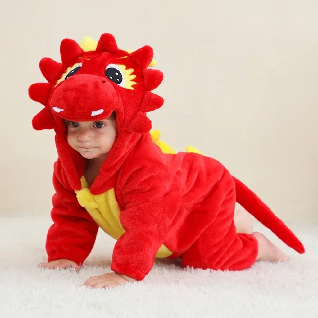 Baby Onesie Animal Costume Winter Flannel Jumpsuit V2 Red Dragon / 30-36 Months(120)