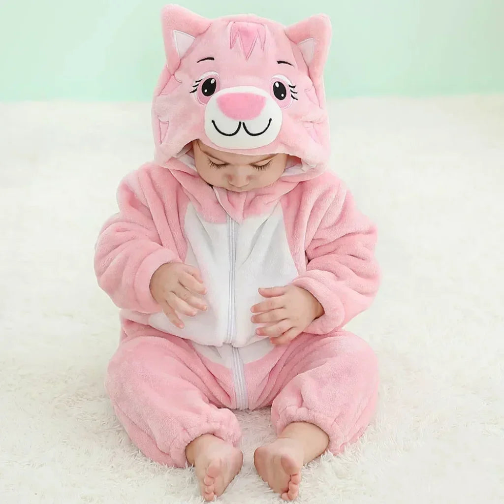 Baby Onesie Animal Costume Winter Flannel Jumpsuit V3 Cat / 2-5 Months(70)