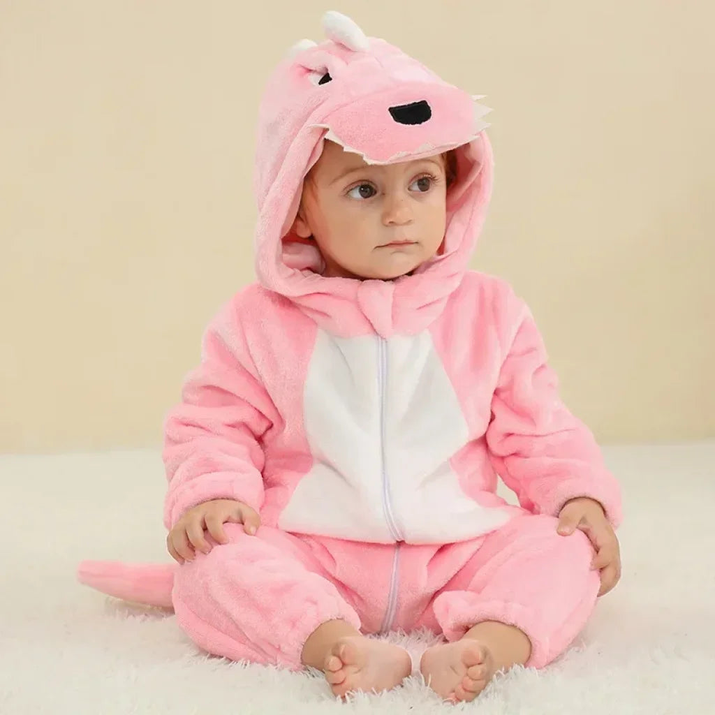 Baby Onesie Animal Costume Winter Flannel Jumpsuit V3 Pink Dinosaur / 2-5 Months(70)