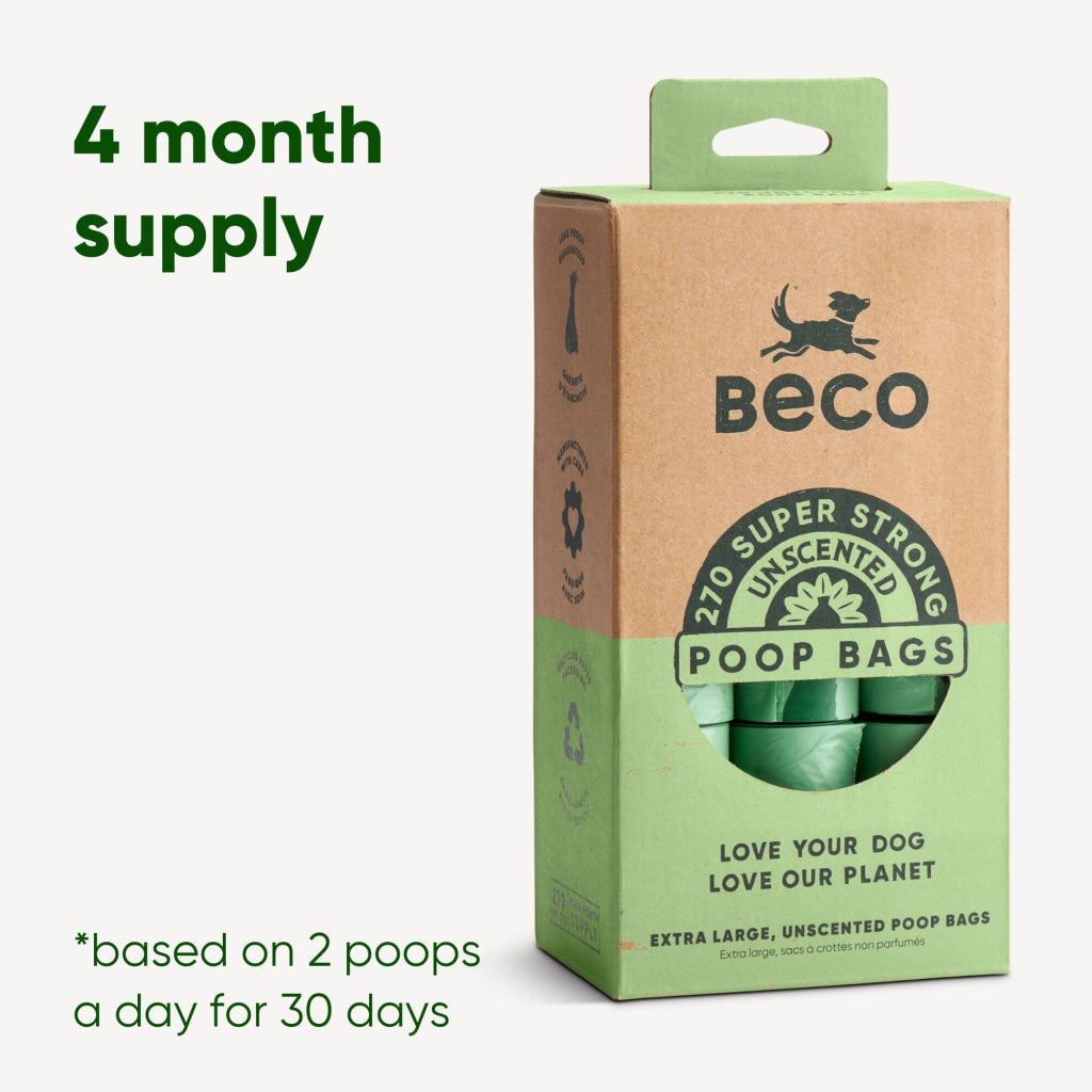 Beco Poop Bags Unscented – Big Strong Leak-Proof Made from 100% Recycled Plastic - 120pcs