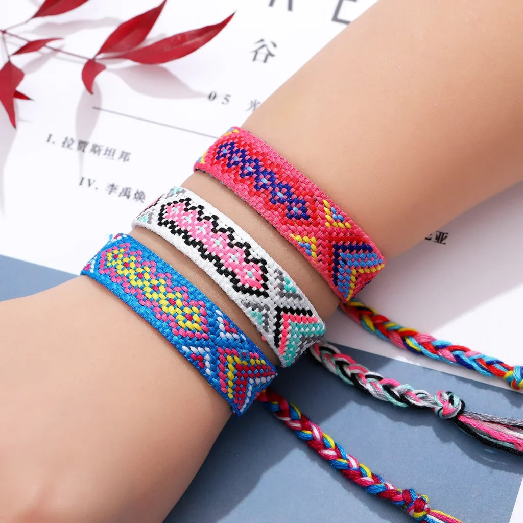 Boho 12Pcs/Set Multicolor Embroidery String Handwoven Friendship Bracelet