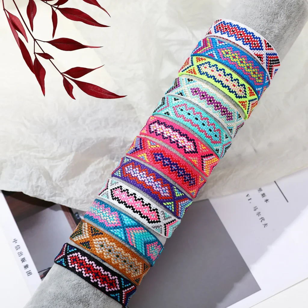 Boho 12Pcs/Set Multicolor Embroidery String Handwoven Friendship Bracelet