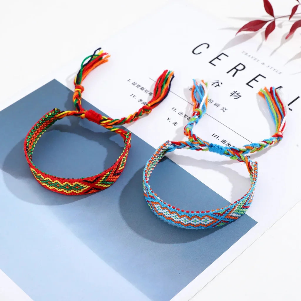 Boho 12Pcs/Set Multicolor Embroidery String Handwoven Friendship Bracelet