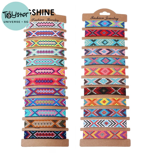 Boho 12Pcs/Set Multicolor Embroidery String Handwoven Friendship Bracelet