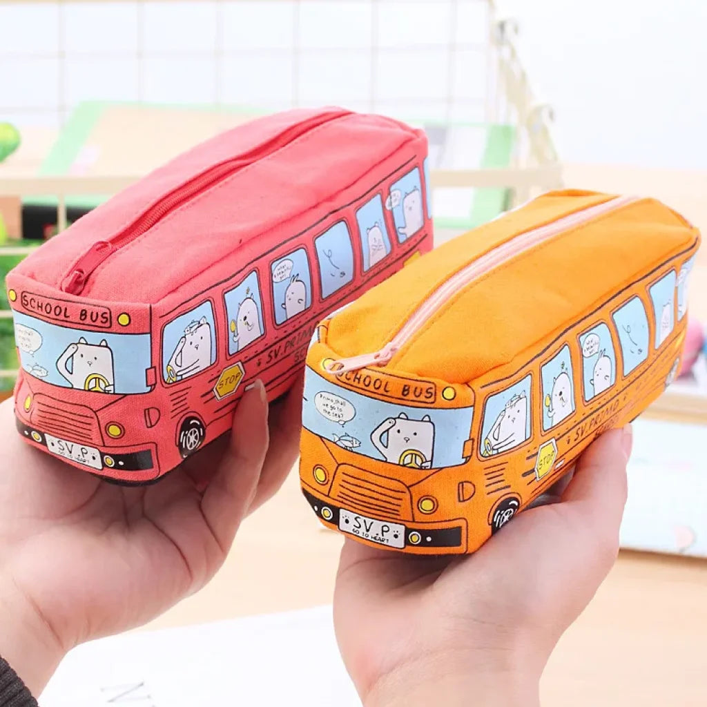 Cartoon Bus Pencil Bag Canvas Large Capacity