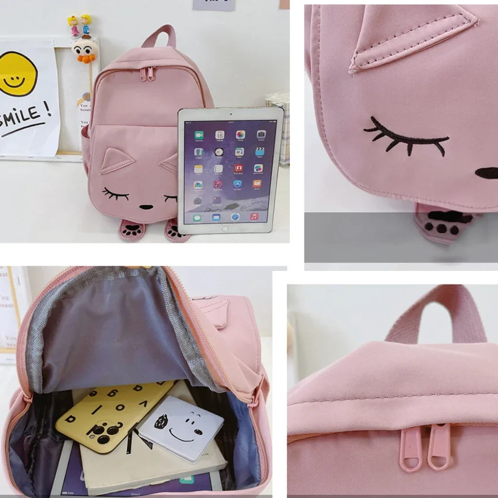 Custom Name Embroidery Cute Cat Children Backpack