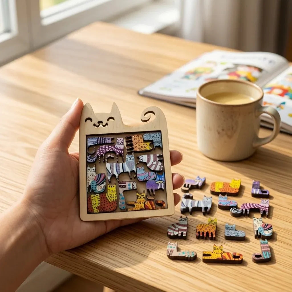 Cute Wooden Cat-Shaped Puzzle - 1pcs