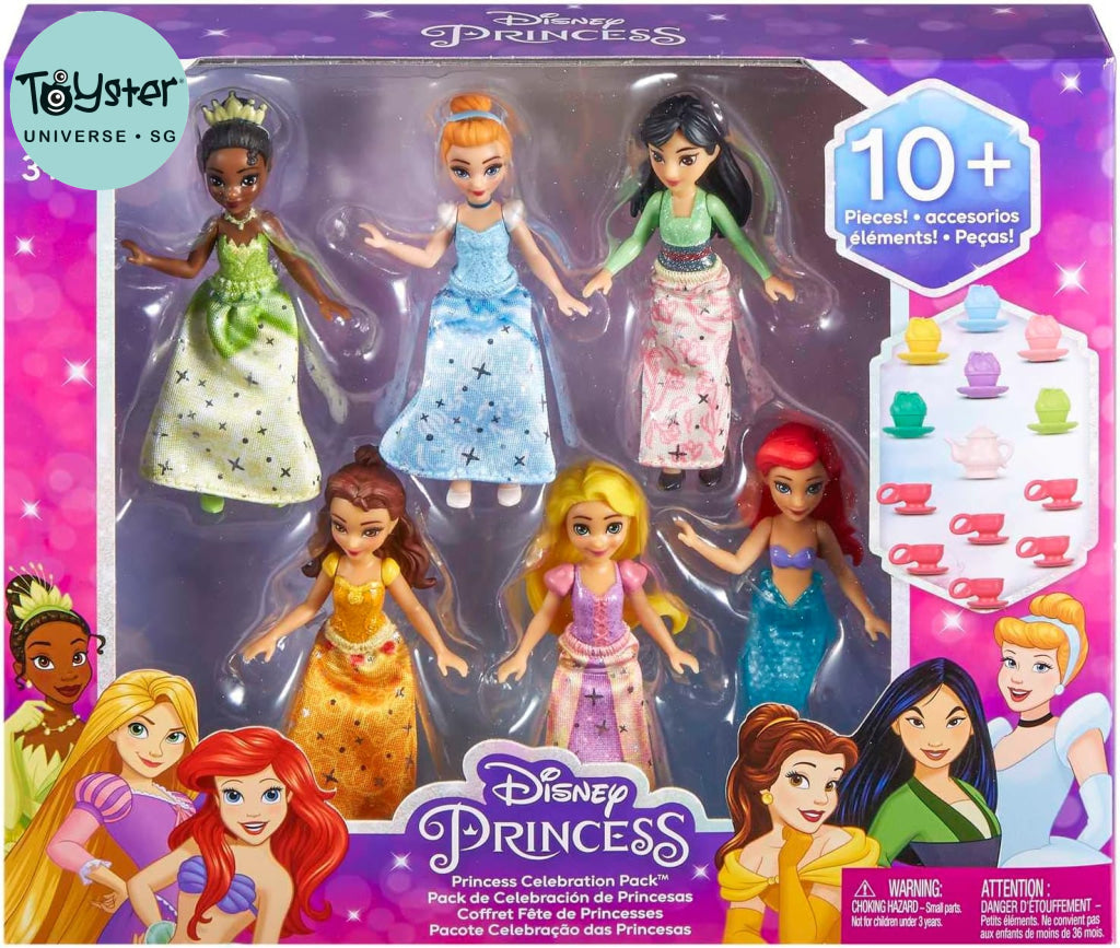Disney Princess 6 Posable Small Dolls With Sparkling Clothing And 13 Tea Party Accessories