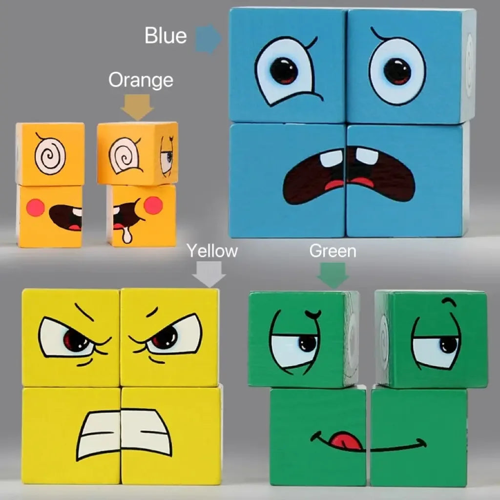 Face-Changing Rubik Cube Building Blocks