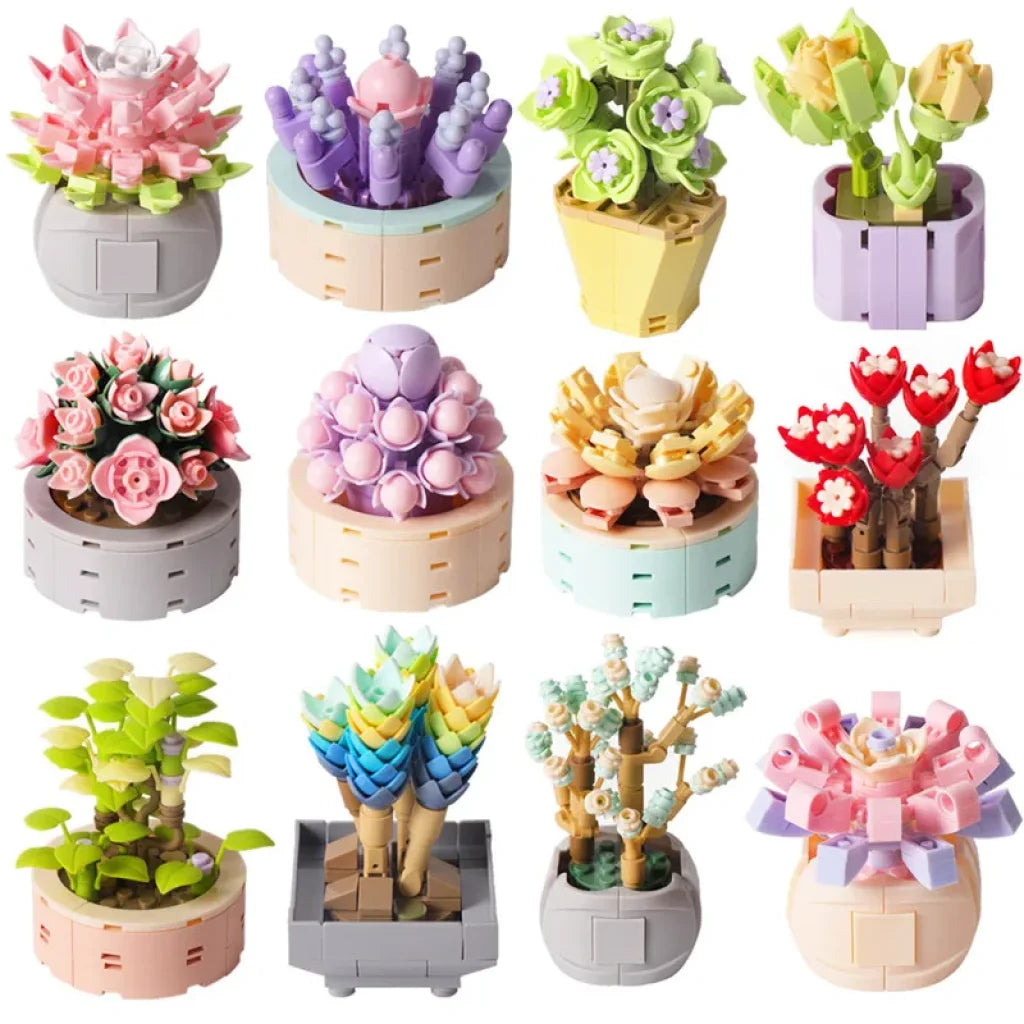 Flower Building Blocks Toys Succulent Potted Diy Plants