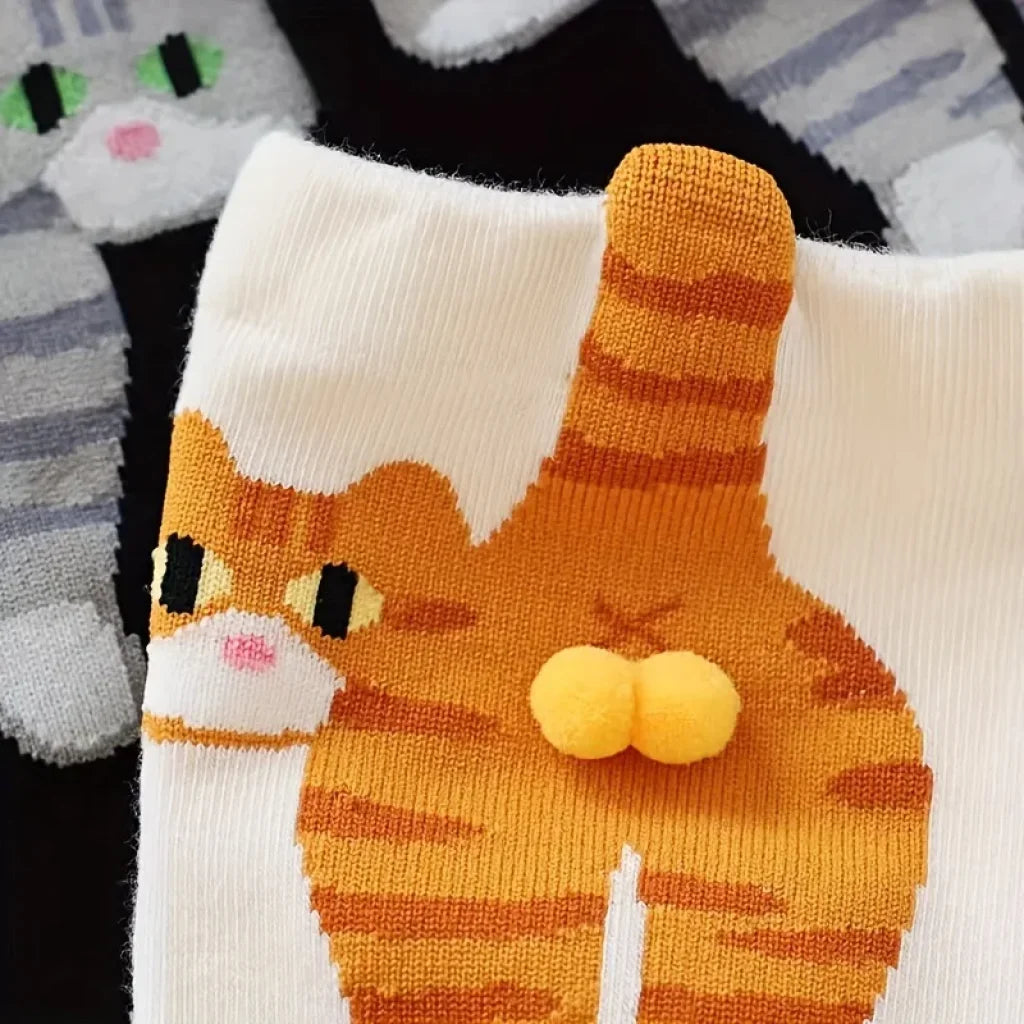 Funny Cat Black/White Mid-Tube Socks