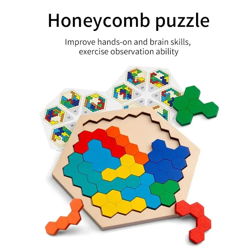 Honeycomb Hexagonal Wooden Puzzle Board 14Pcs