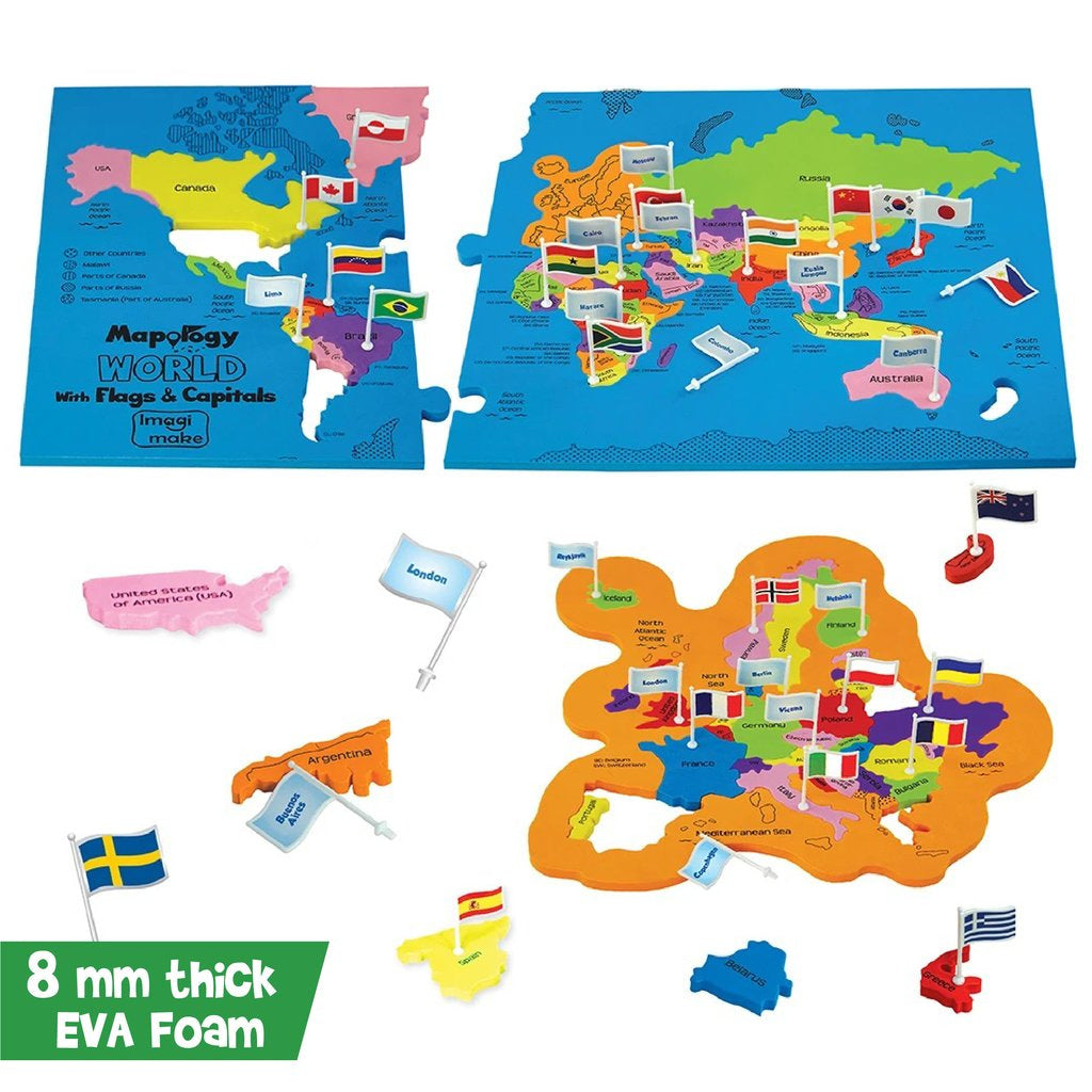 Interactive World Map Puzzle, Learn Countries Flags & Capitals (Ages 5+) - Mapology