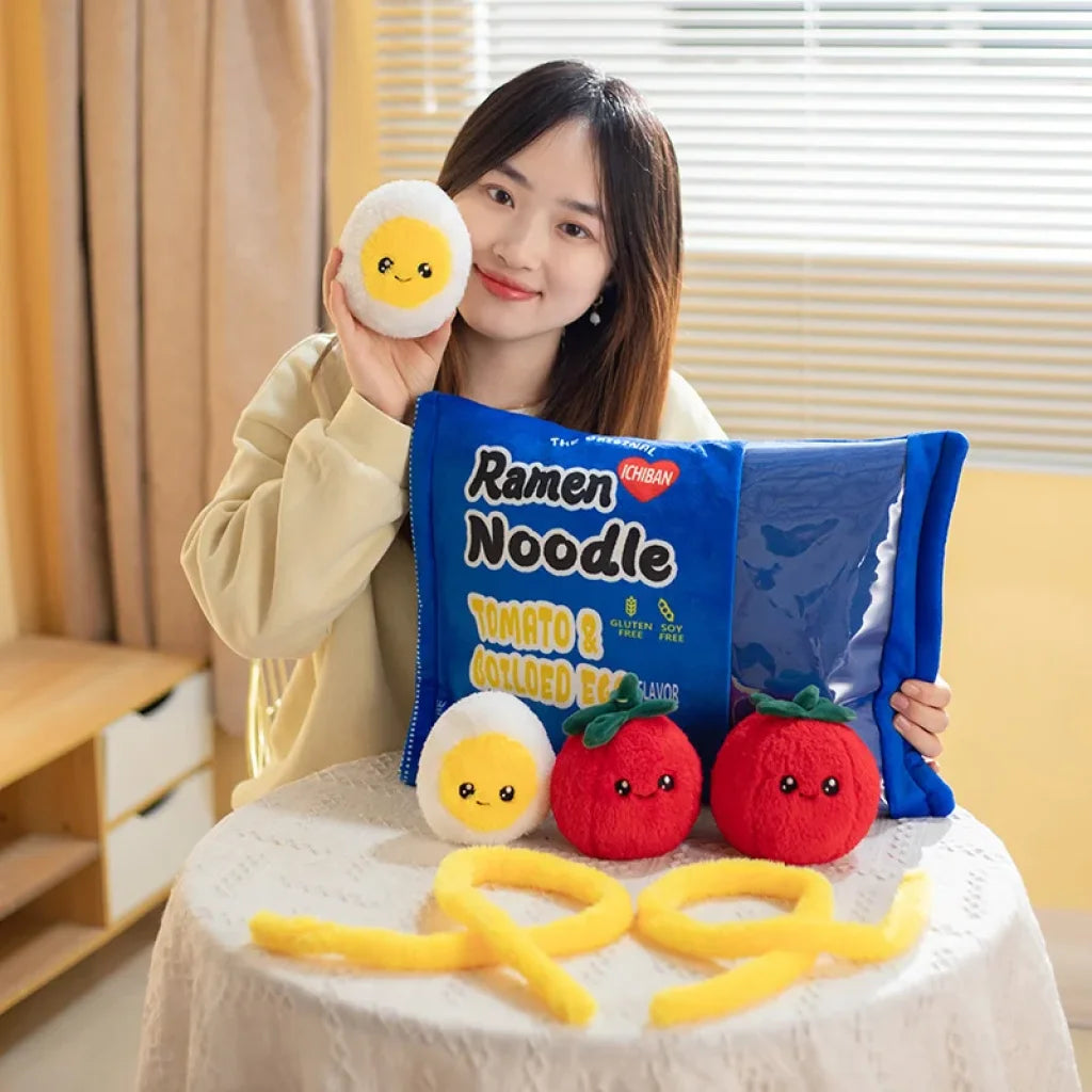 Japan Ramen Snack Throw Pillow In a Bag Stuffed - Blue noodle / about 35-45cm