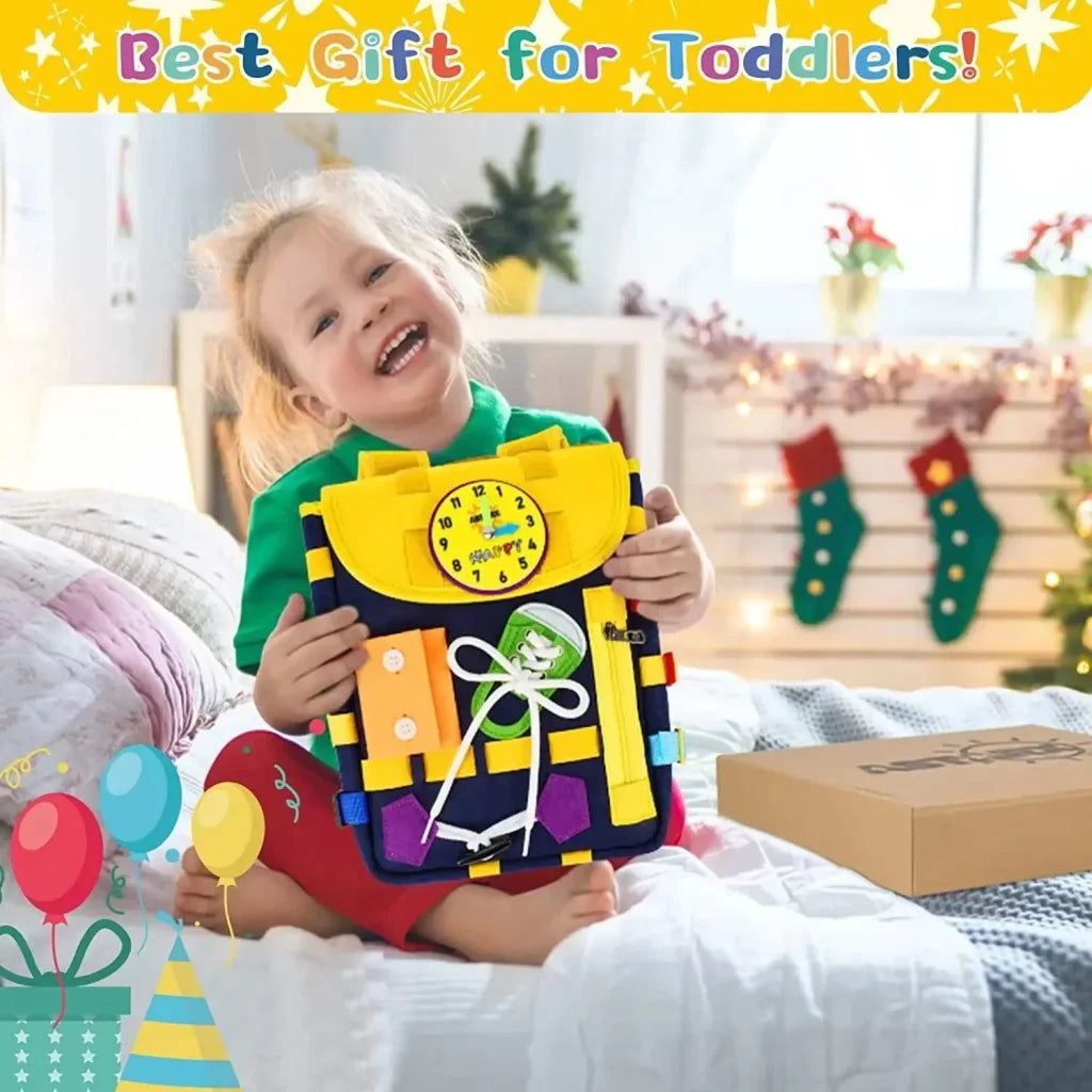 Kid Montessori Busy Board Bag With Buckles