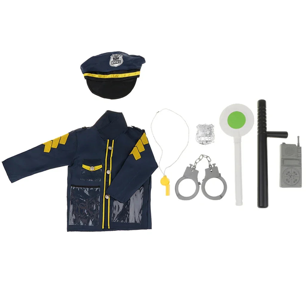 Kid Toy Policeman Uniform Hat Costume & Handcuff