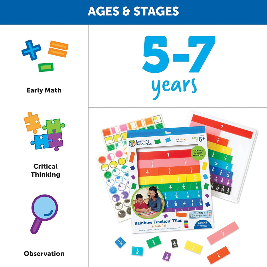 Learning Resources Ler0615 Rainbow Fraction Plastic Tiles With Tray